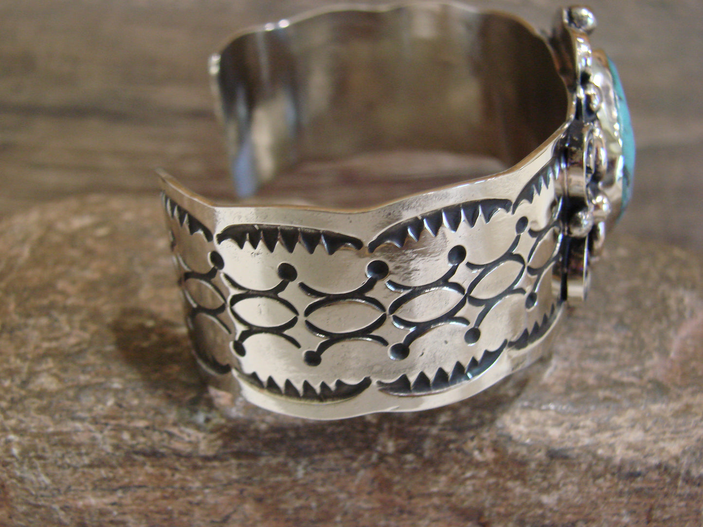 Native American Nickel Silver & Turquoise Bracelet by Cleveland
