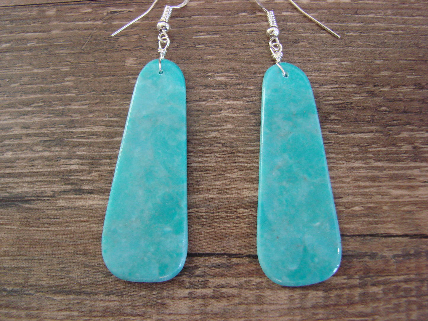 Native American Sterling Silver & Turquoise Slab Earrings - Garcia