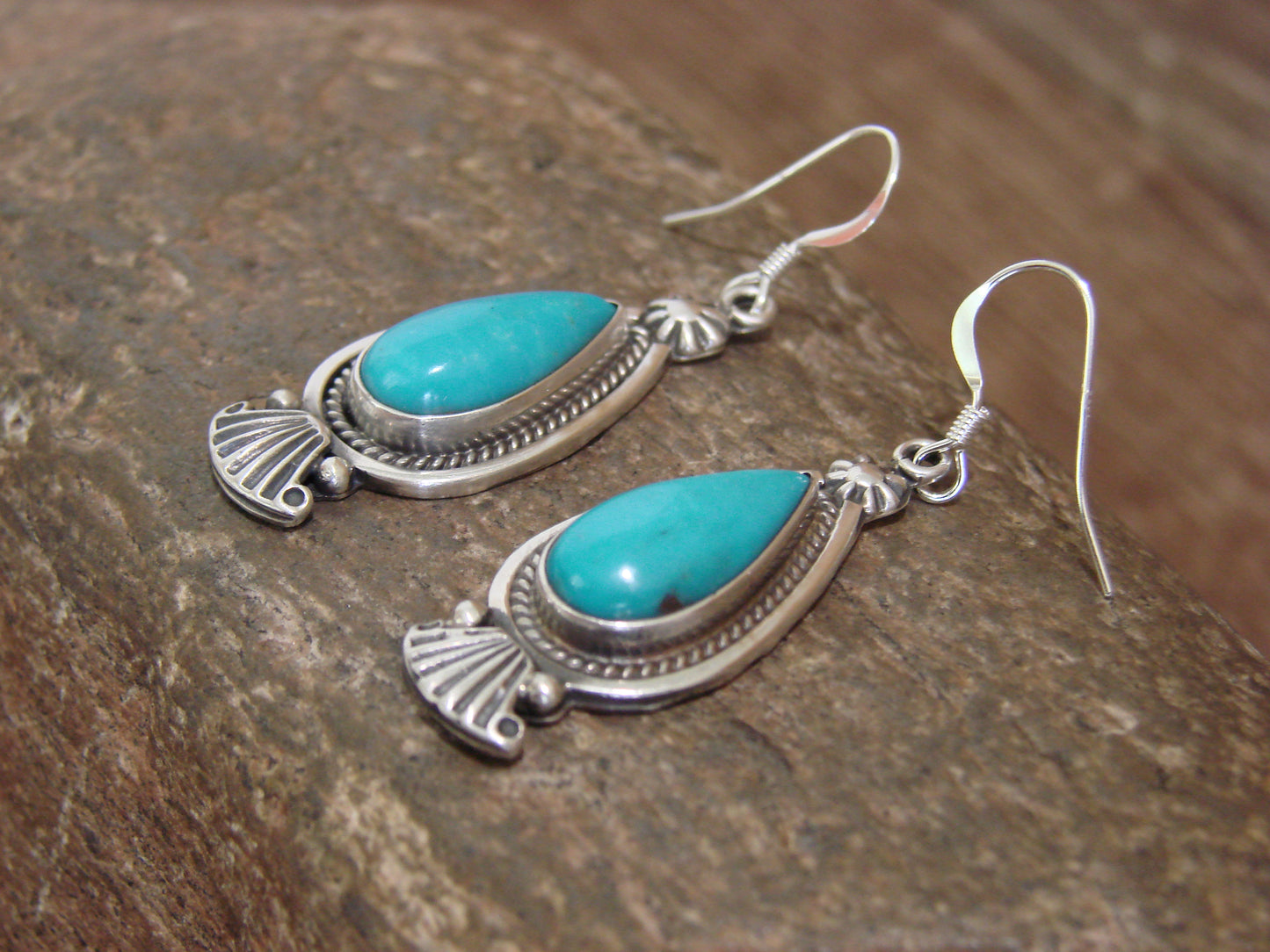 Native American Sterling Silver & Turquoise  Dangle Earrings - Betone