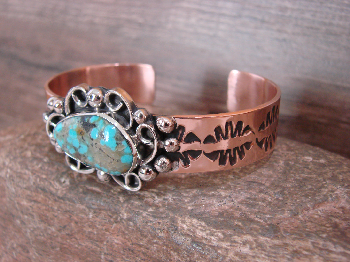 Native American Copper & Turquoise Bracelet by Cleveland