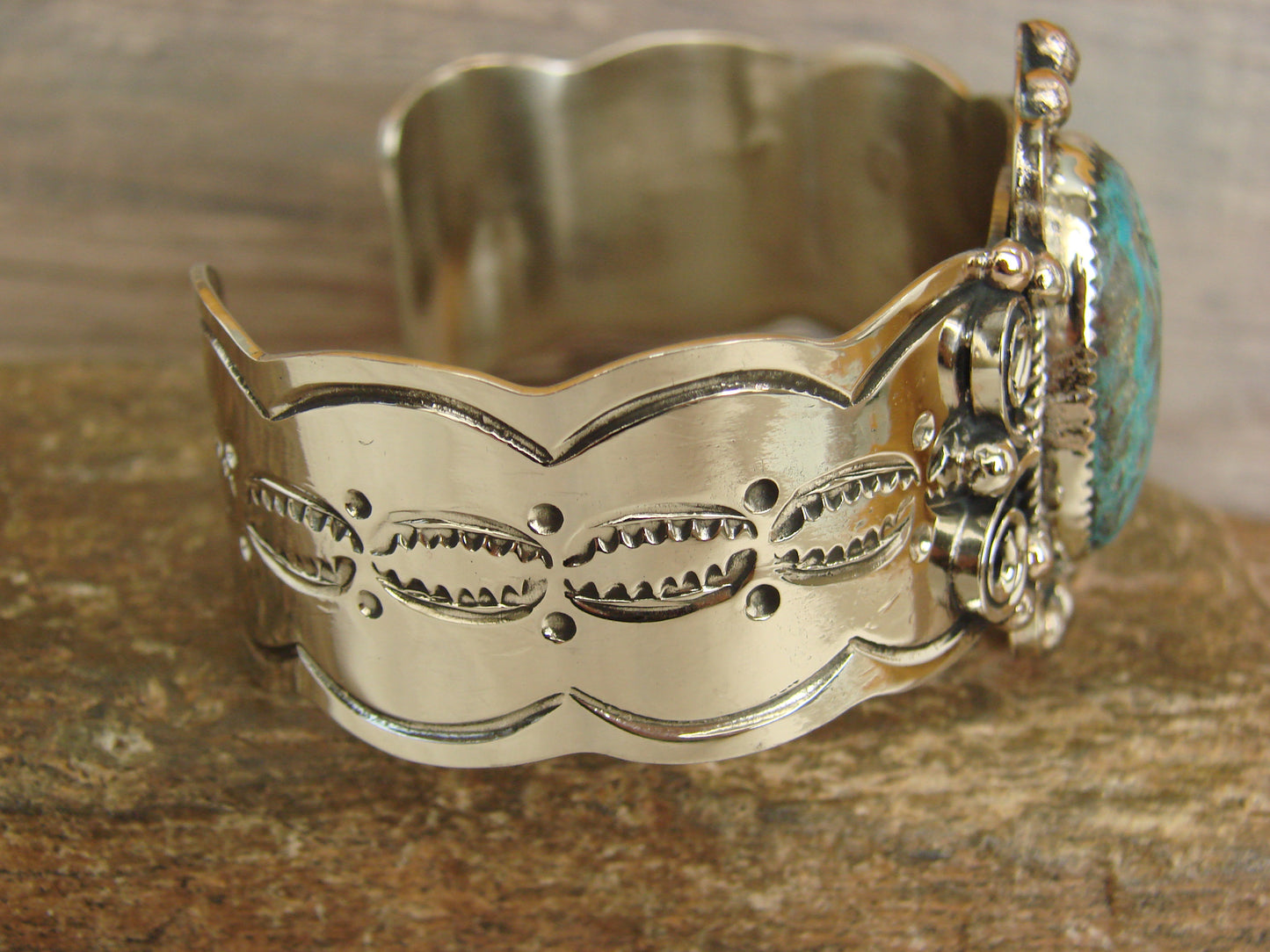 Native American Nickel Silver & Turquoise Bracelet by Cleveland