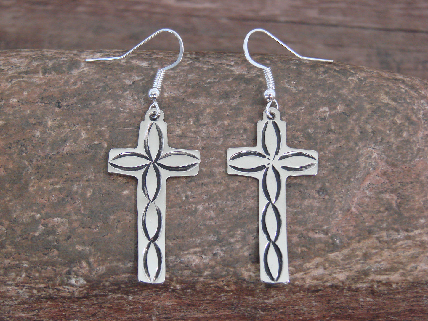 Native American Nickel Silver Cross Dangle Earrings by Cleveland