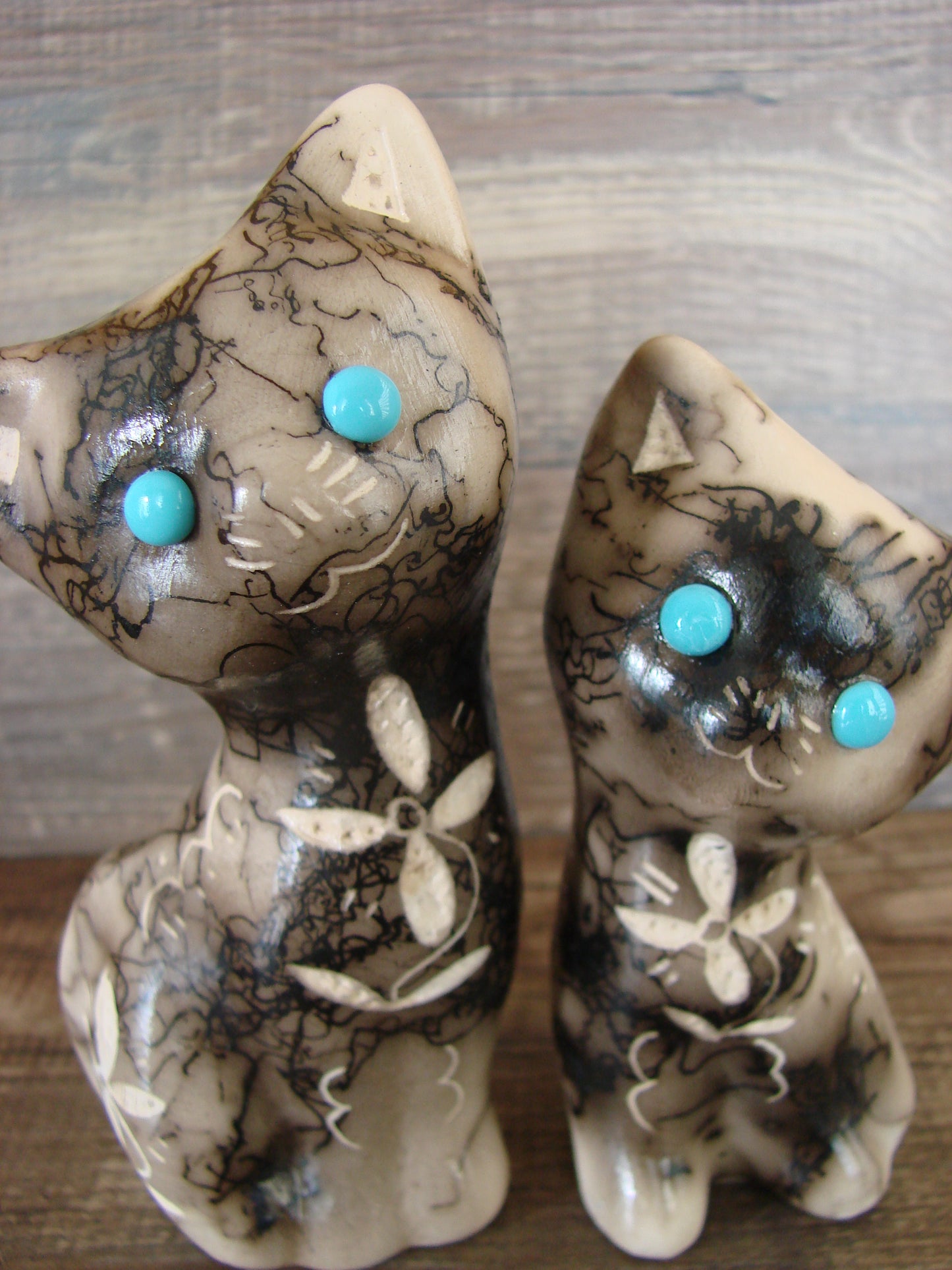 Native American Horse Hair Cat Pottery Set by Vail