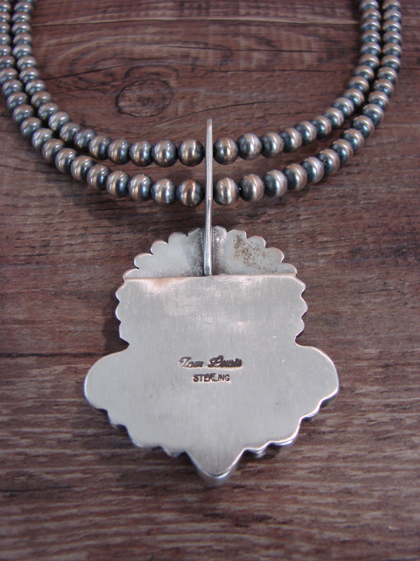 Native American 16" Sterling Silver & Turquoise Navajo Pearl Necklace - Tom Lewis