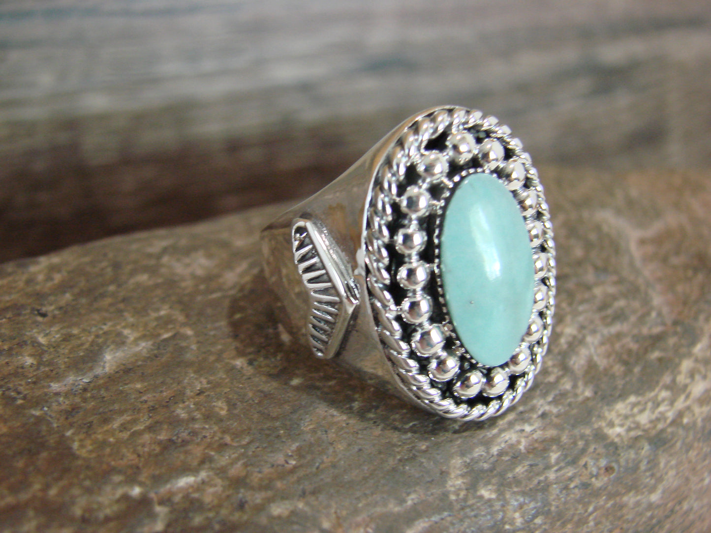 Native American Sterling Silver & Turquoise Ring by Yazzie - Size 10