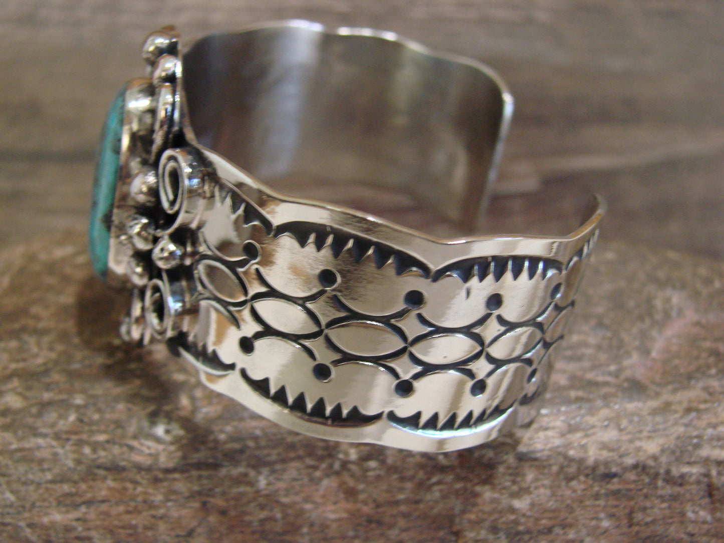 Native American Nickel Silver & Turquoise Bracelet by Cleveland