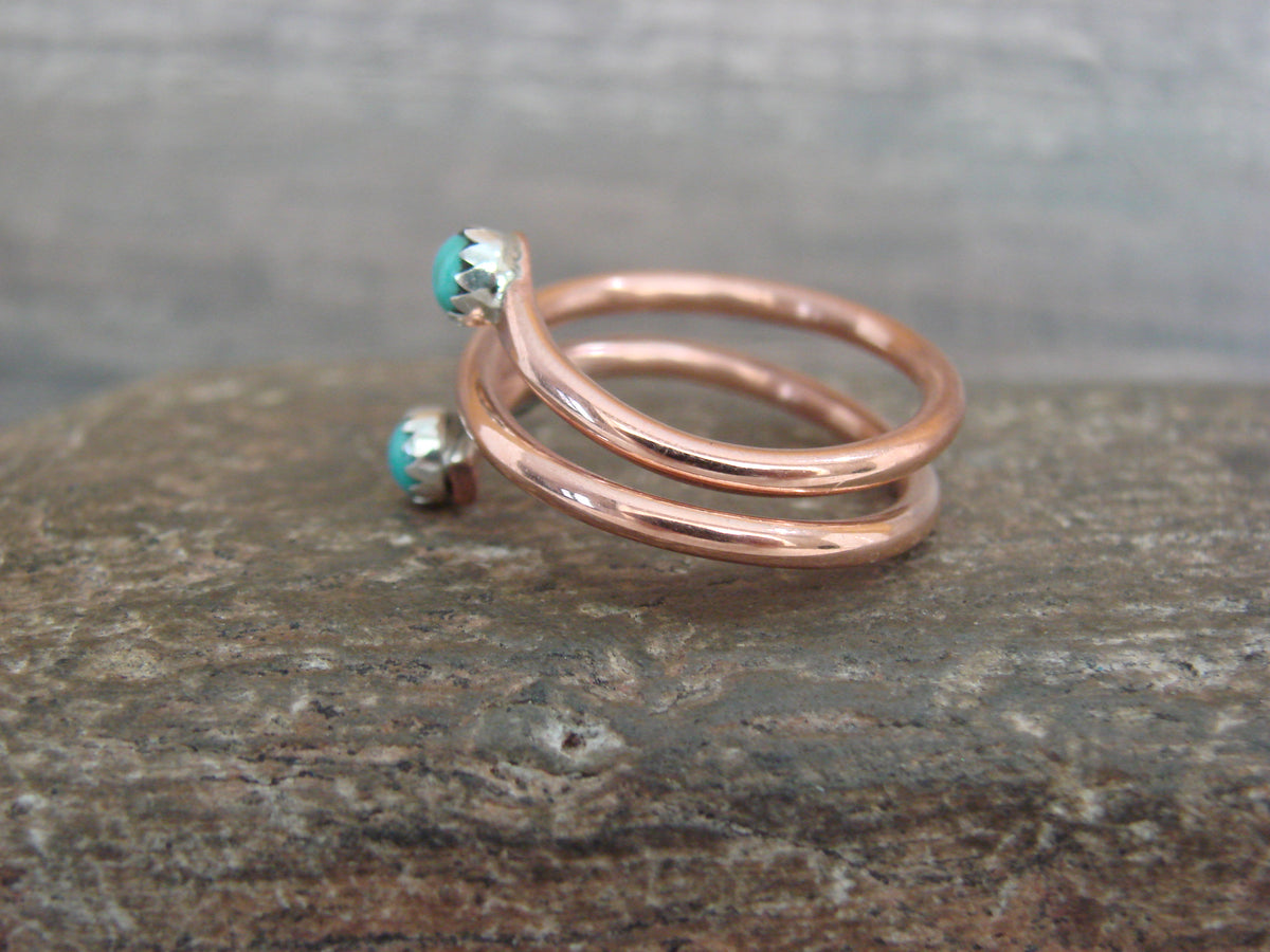 Native American Copper & Turquoise Adjustable Ring by Skeets