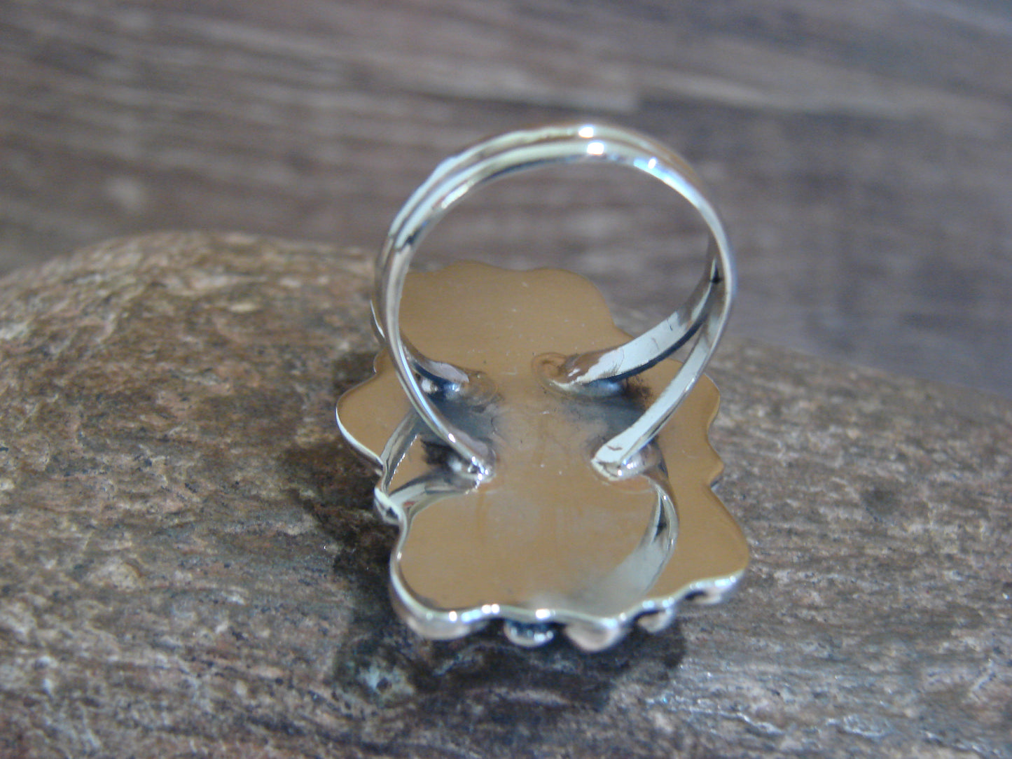 Native American Nickel Silver & Turquoise Ring by Cleveland - Size 10.5