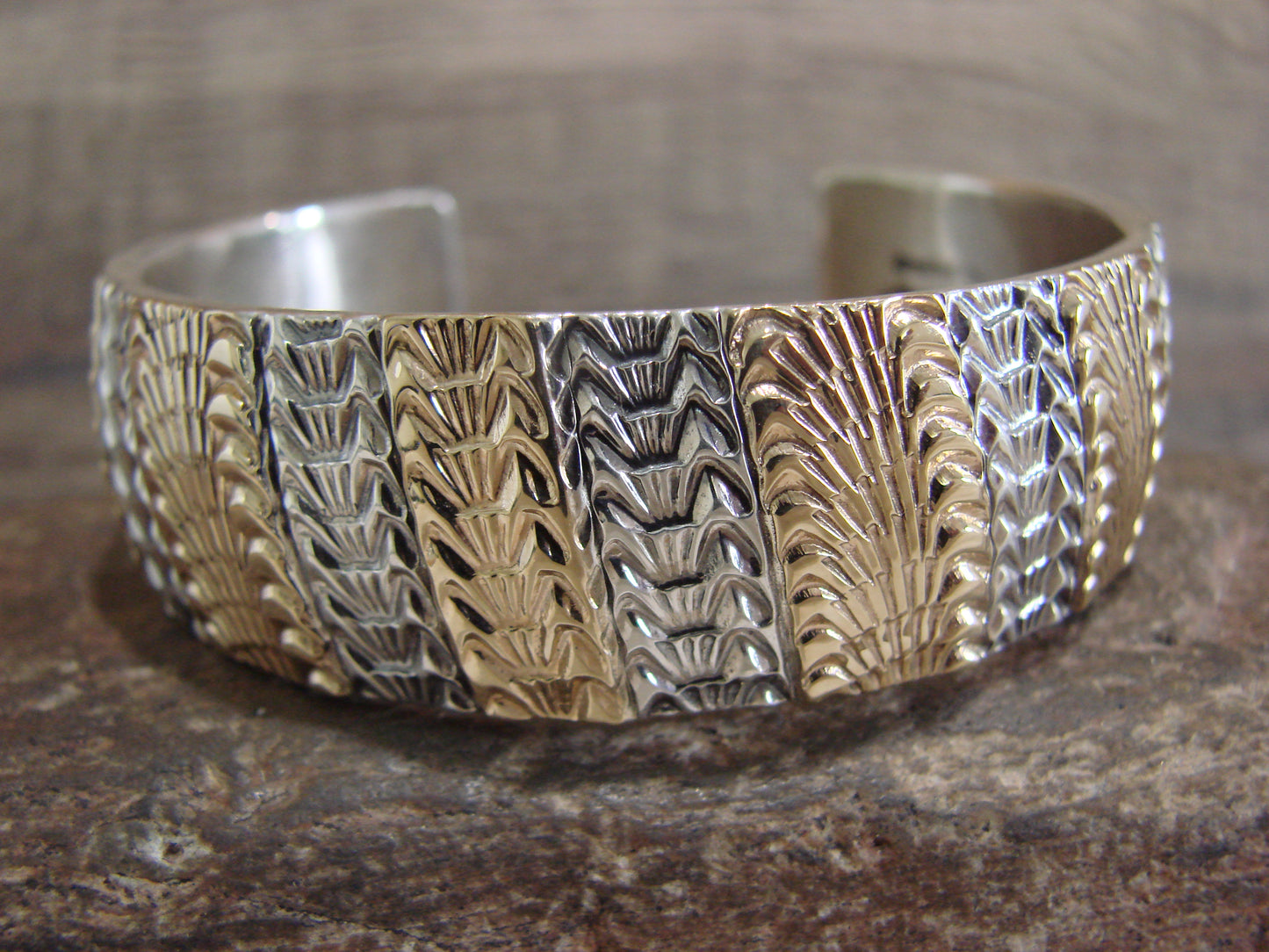 Apache Indian Sterling Silver & Gold Cuff Bracelet Signed Marc Antia