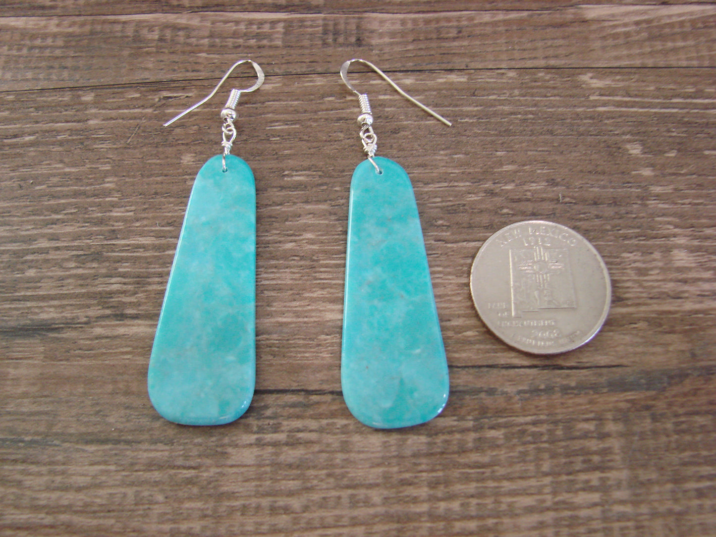 Native American Sterling Silver & Turquoise Slab Earrings - Garcia