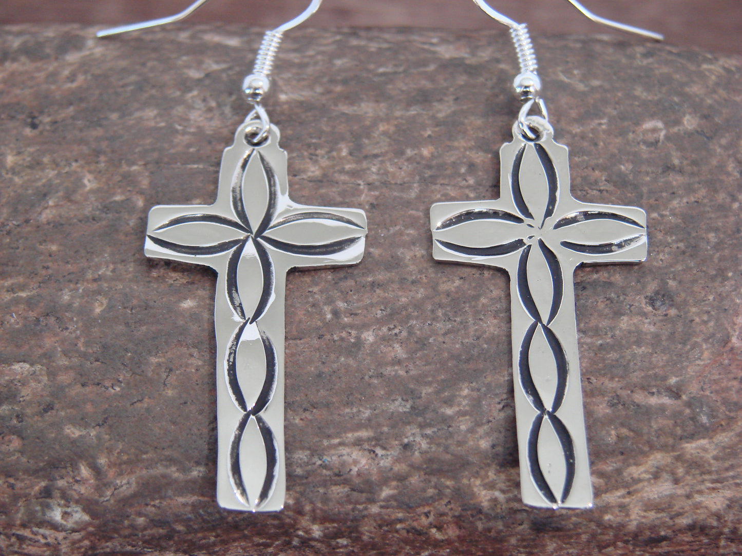 Native American Nickel Silver Cross Dangle Earrings by Cleveland