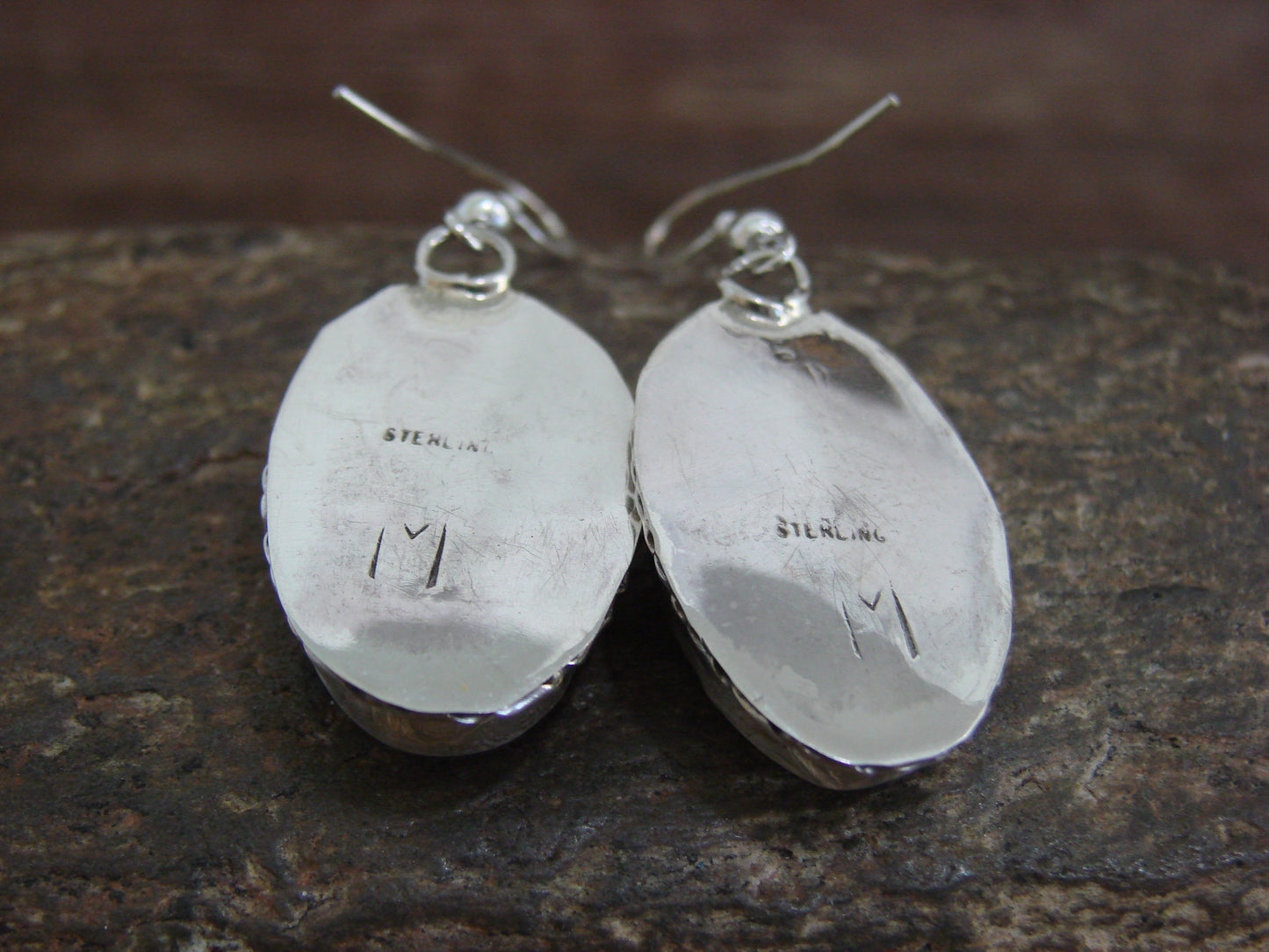 Native American Sterling Silver & White Buffalo Turquoise Dangle Earrings - Mariano