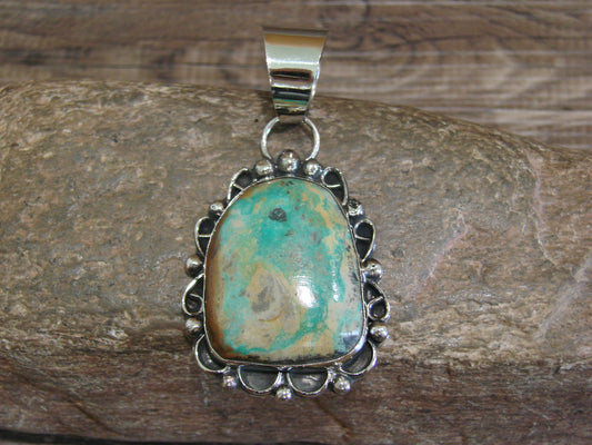 Native American Navajo Nickel Silver & Turquoise Pendant - Cleveland