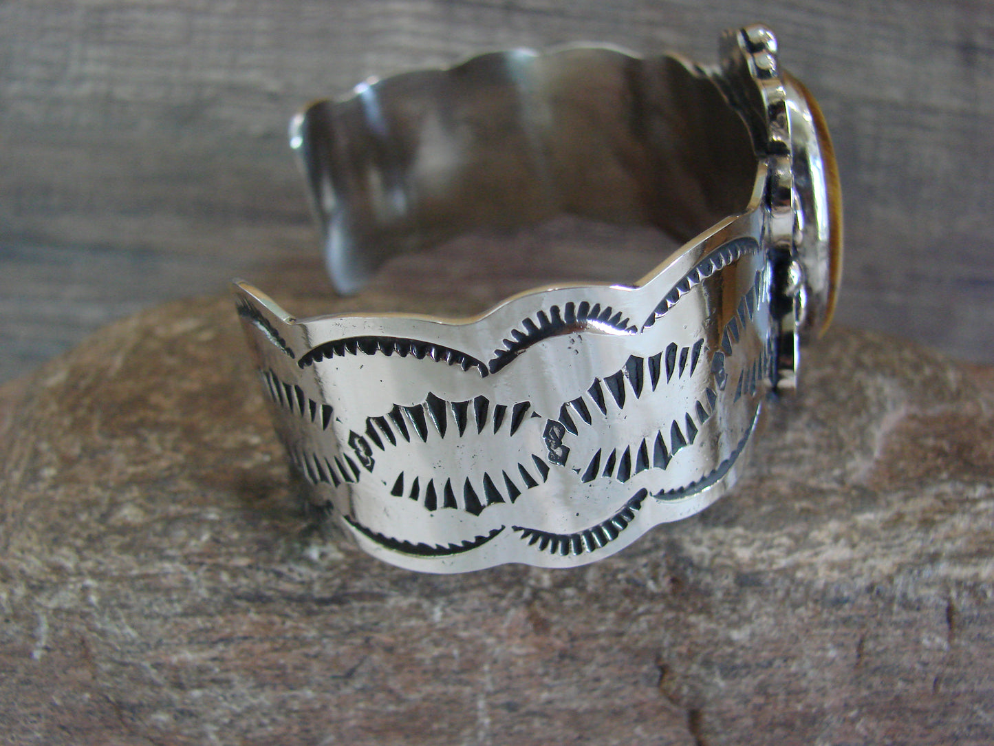 Navajo Indian Nickel Silver & Tiger Eye Bracelet by Cleveland