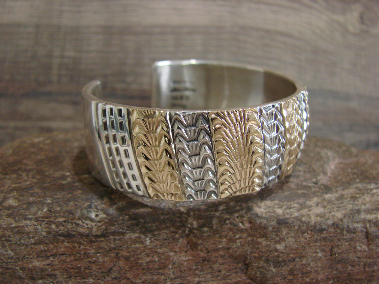 Apache Indian Sterling Silver & Gold Cuff Bracelet Signed Marc Antia