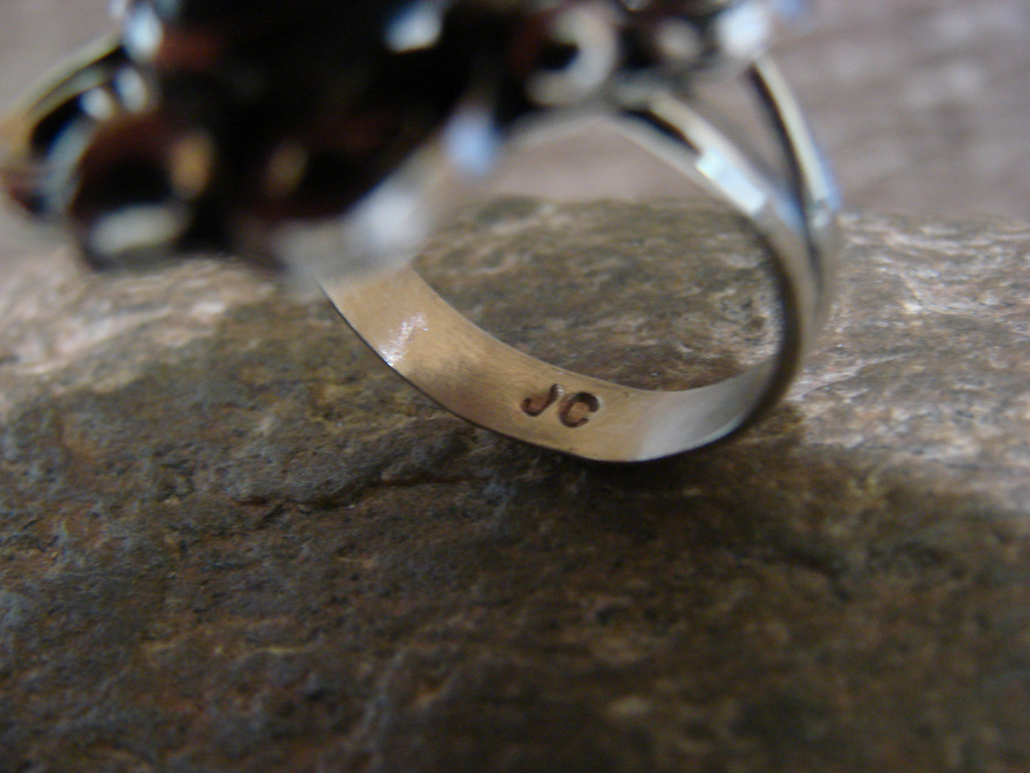 Native American Nickel Silver & Turquoise Ring by Cleveland - Size 10.5