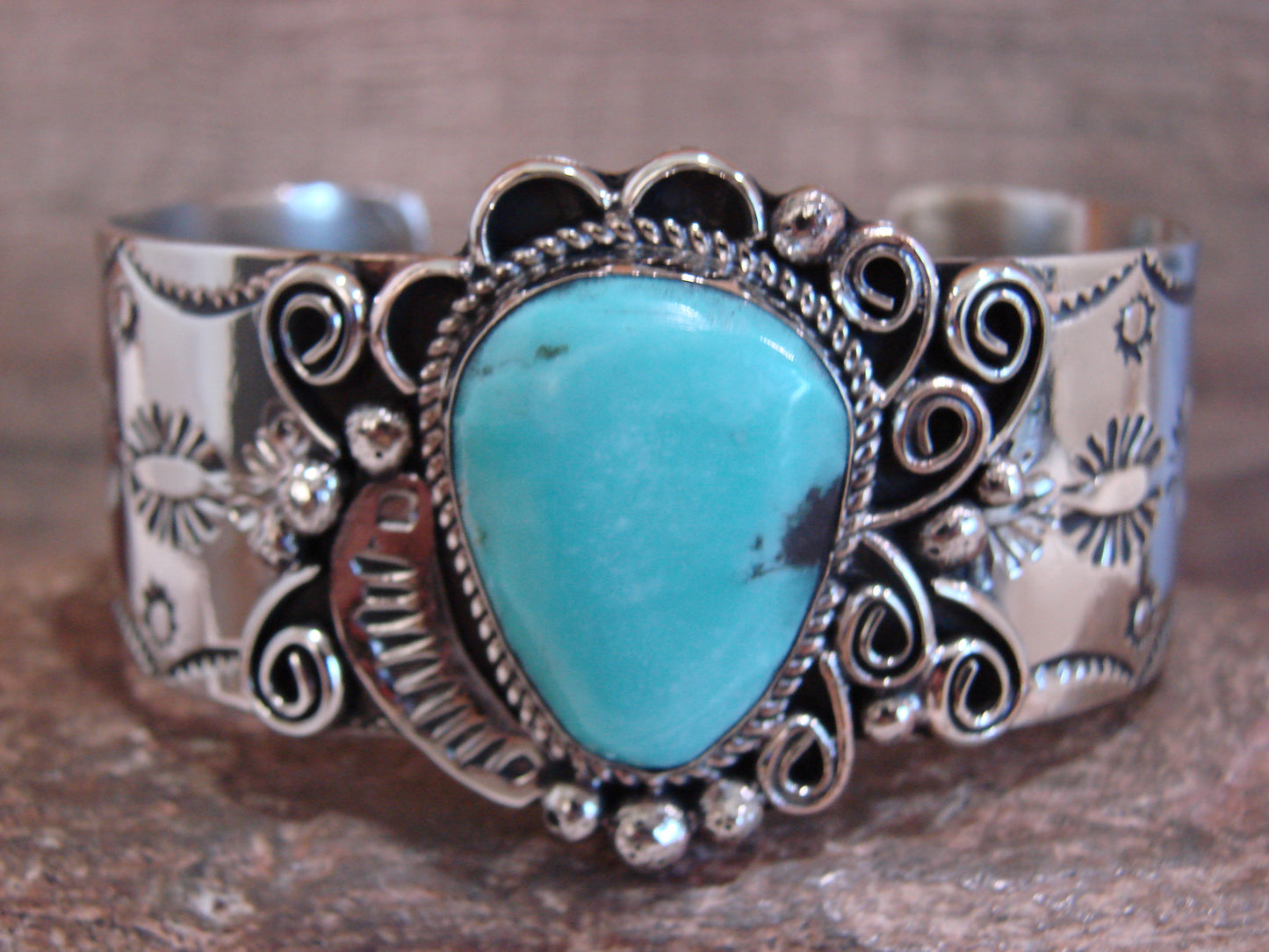 Native American Nickel Silver & Turquoise Bracelet by Cleveland