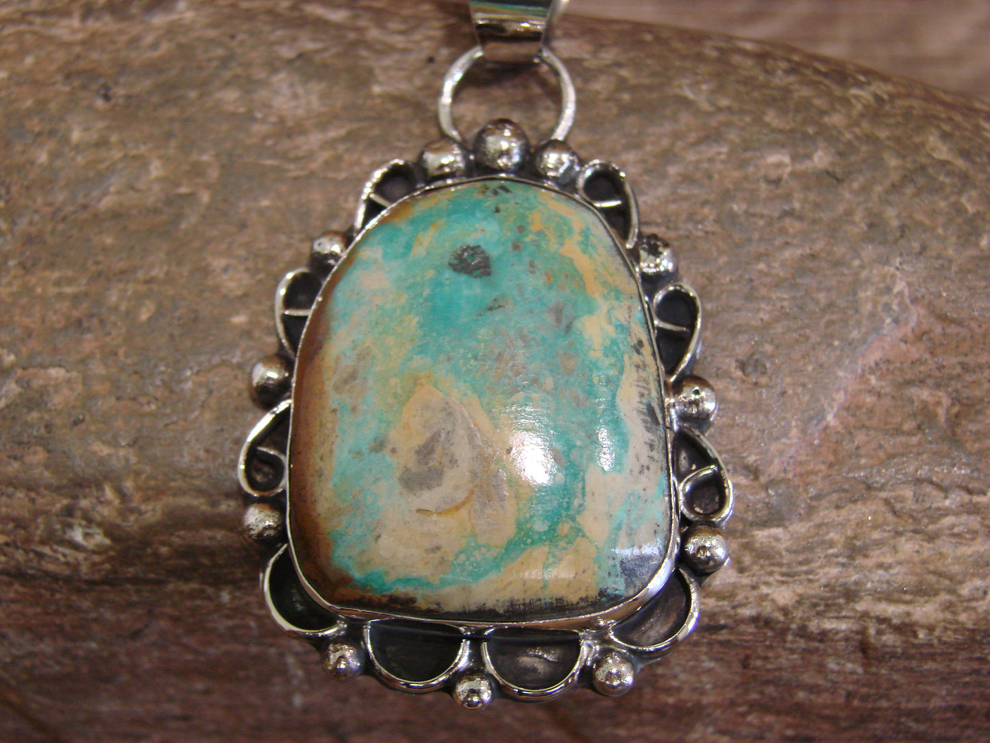 Native American Navajo Nickel Silver & Turquoise Pendant - Cleveland