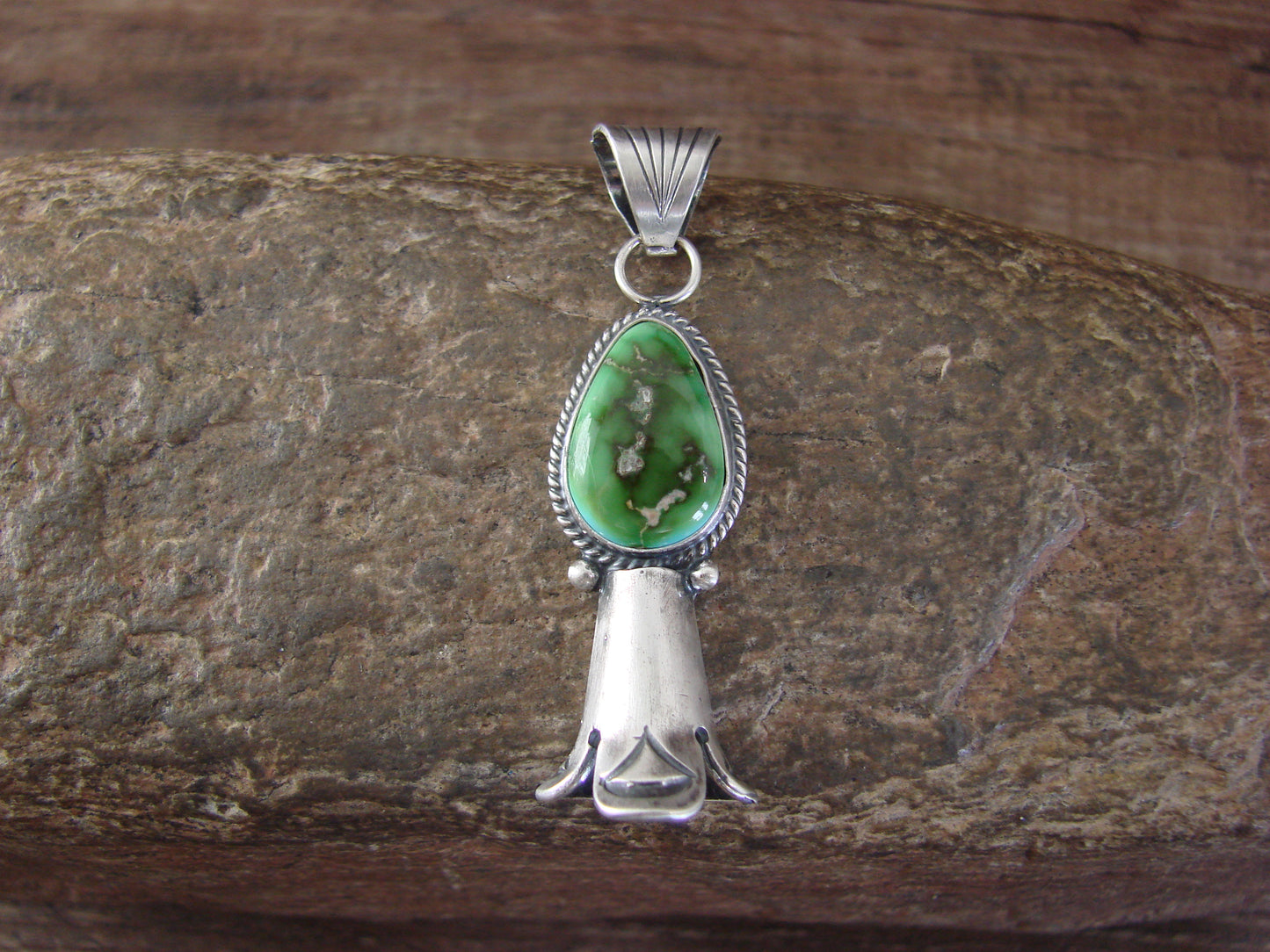 Native American Sterling Silver & Turquoise Squash Blossom Pendant by Betone