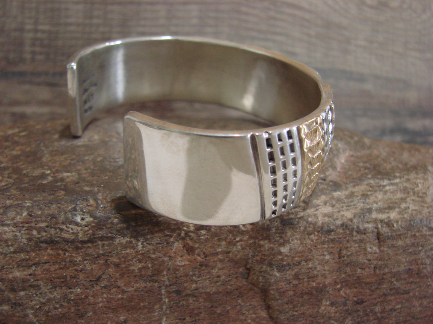 Apache Indian Sterling Silver & Gold Cuff Bracelet Signed Marc Antia