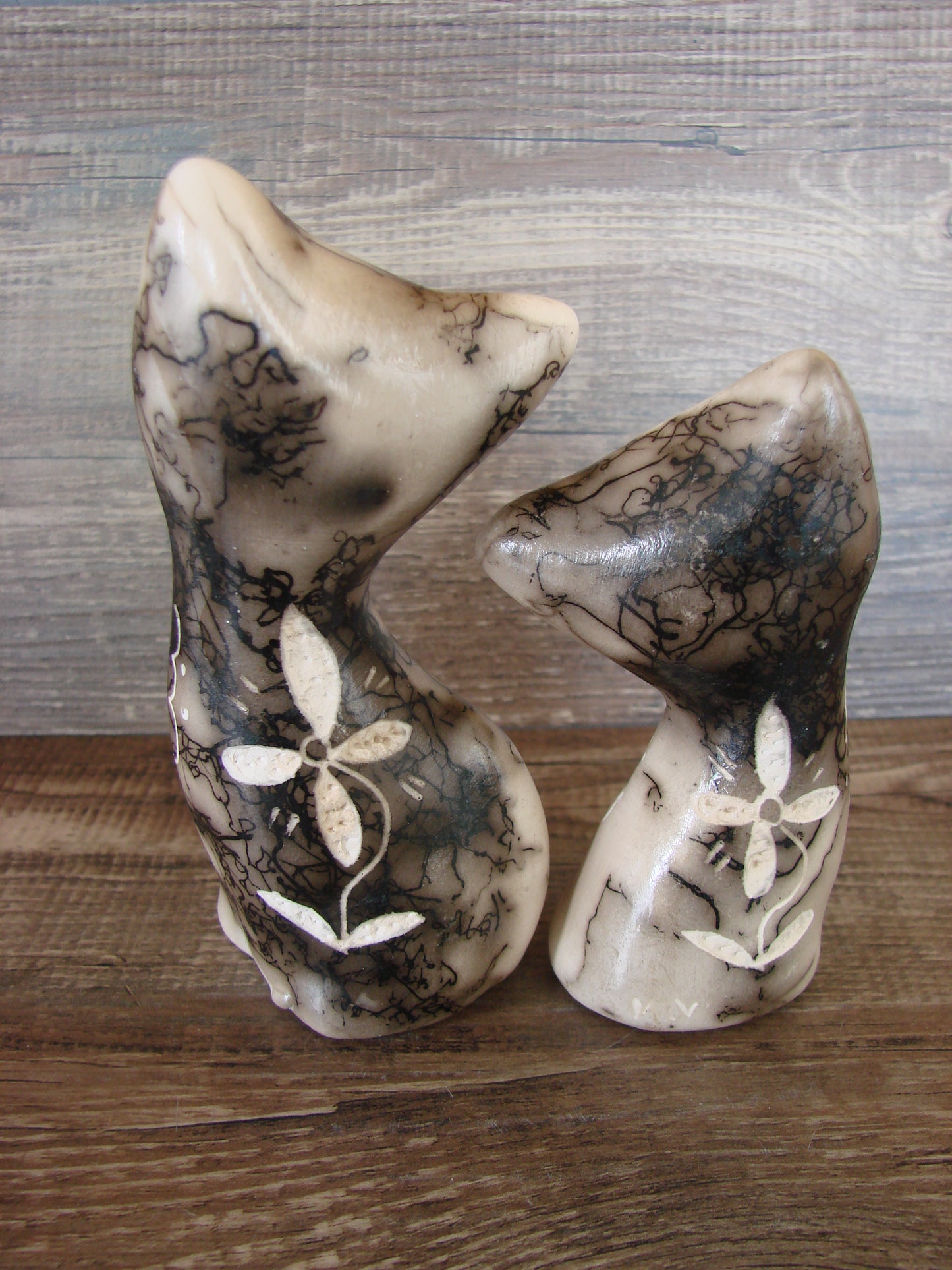 Native American Horse Hair Cat Pottery Set by Vail