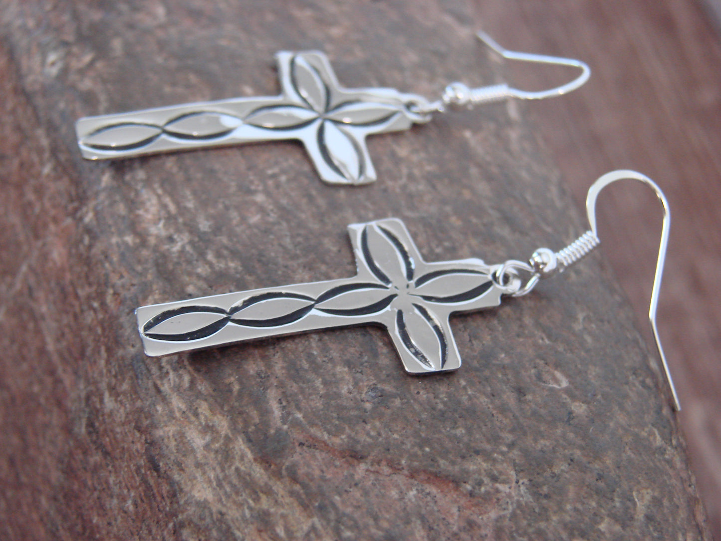 Native American Nickel Silver Cross Dangle Earrings by Cleveland