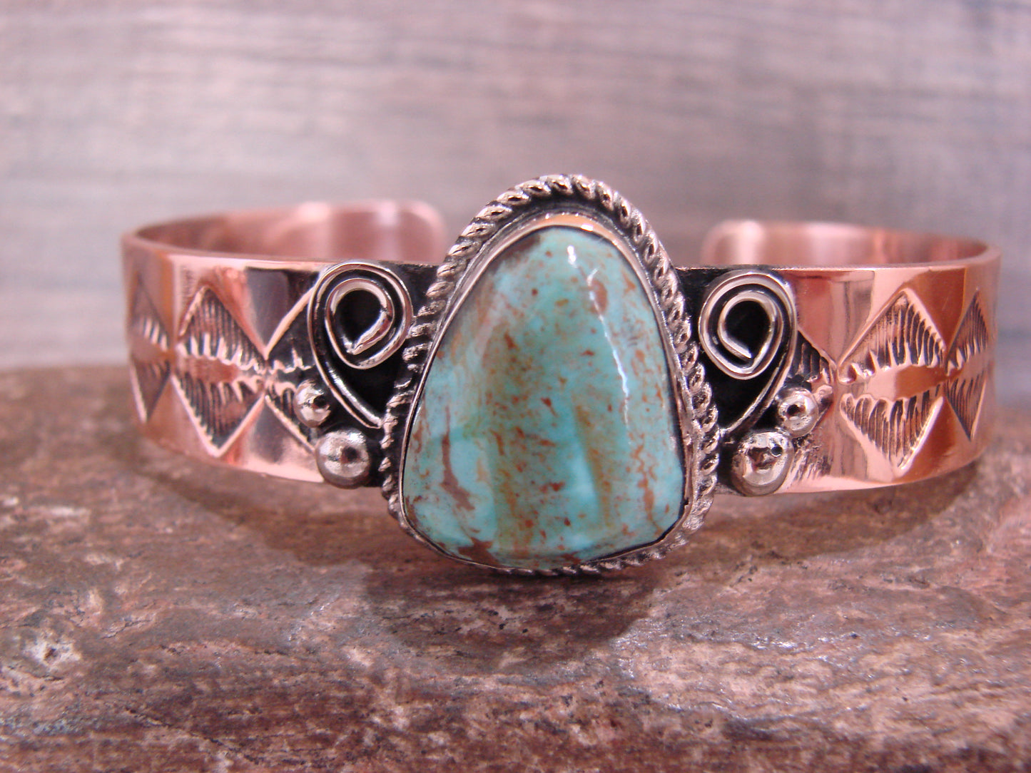 Native American Copper & Turquoise Bracelet by Cleveland