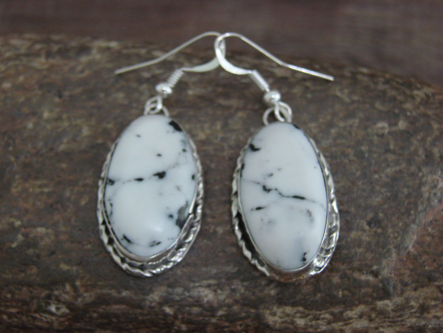 Native American Sterling Silver & White Buffalo Turquoise Dangle Earrings - Mariano