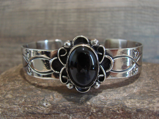 Navajo Indian Nickel Silver & Onyx Bracelet by Cleveland