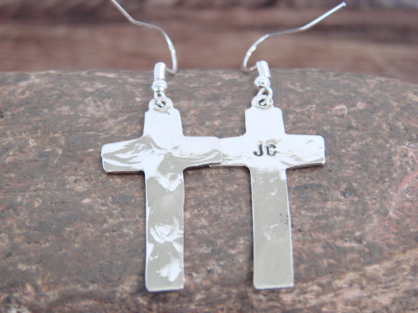 Native American Nickel Silver Cross Dangle Earrings by Cleveland