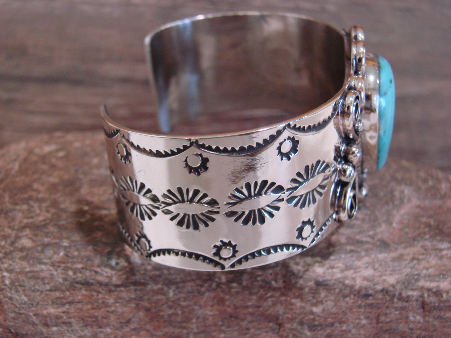 Native American Nickel Silver & Turquoise Bracelet by Cleveland