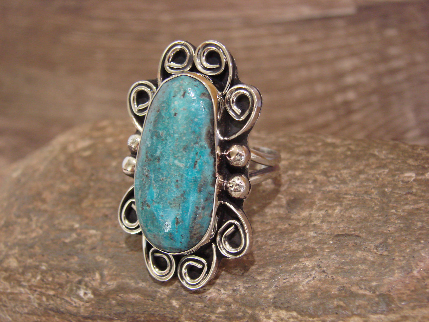 Native American Nickel Silver & Turquoise Ring by Cleveland - Size 11