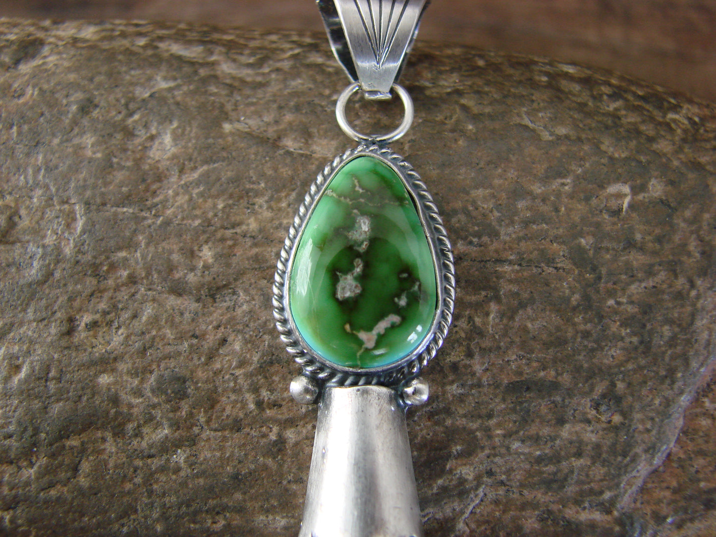 Native American Sterling Silver & Turquoise Squash Blossom Pendant by Betone