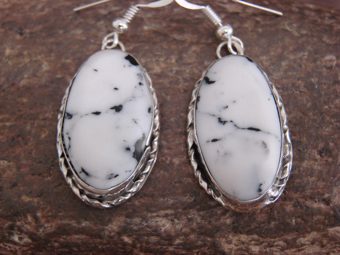 Native American Sterling Silver & White Buffalo Turquoise Dangle Earrings - Mariano