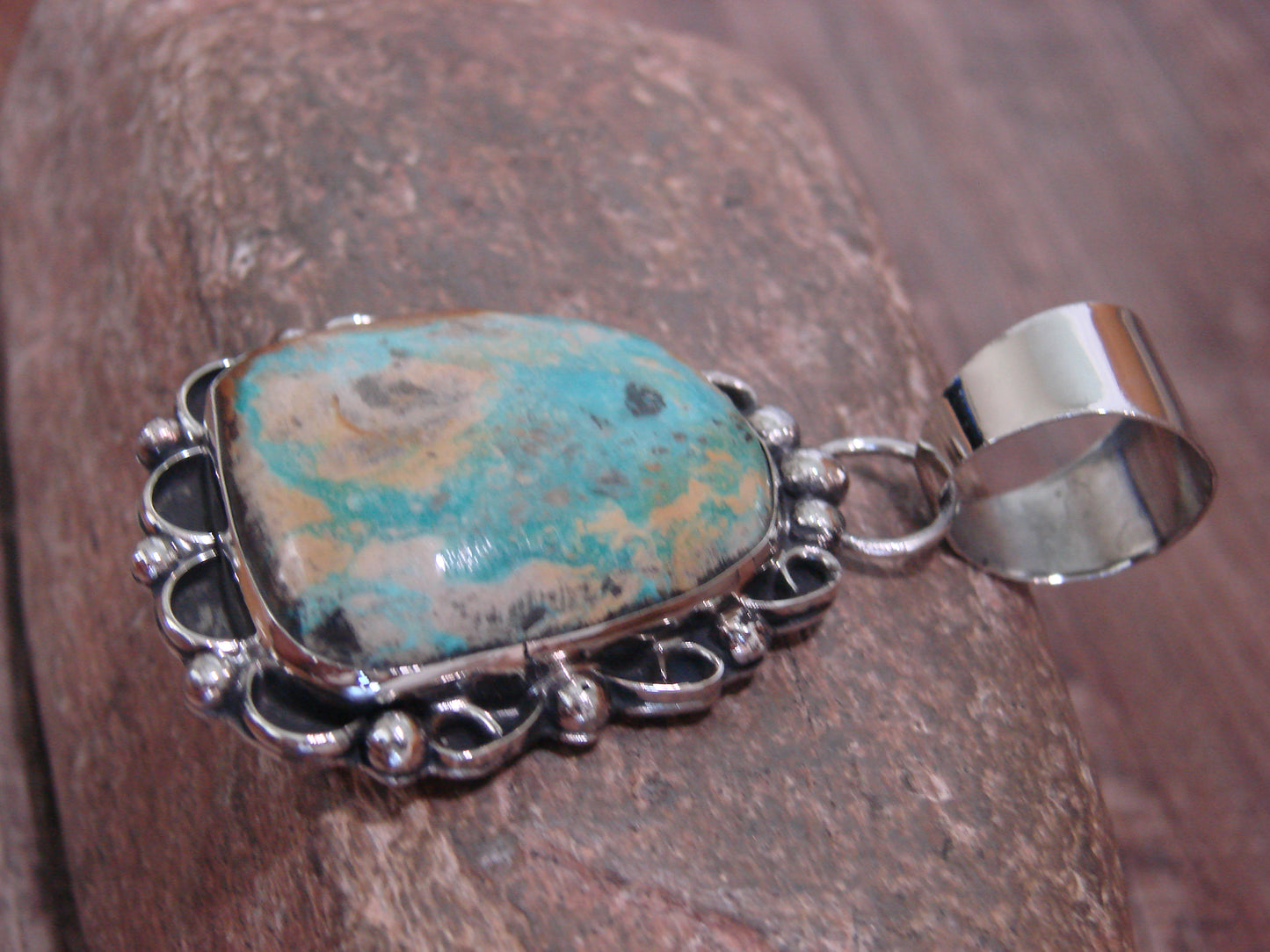 Native American Navajo Nickel Silver & Turquoise Pendant - Cleveland