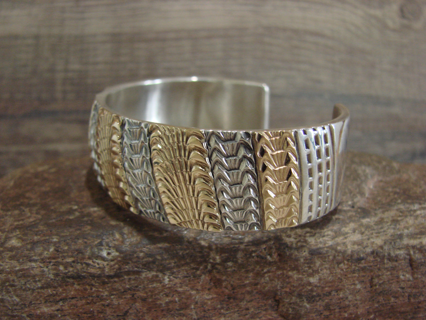 Apache Indian Sterling Silver & Gold Cuff Bracelet Signed Marc Antia