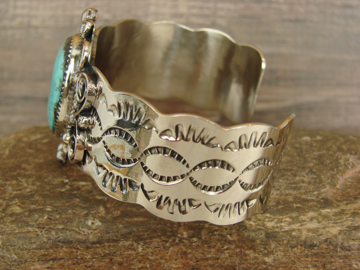 Native American Nickel Silver & Turquoise Bracelet by Cleveland