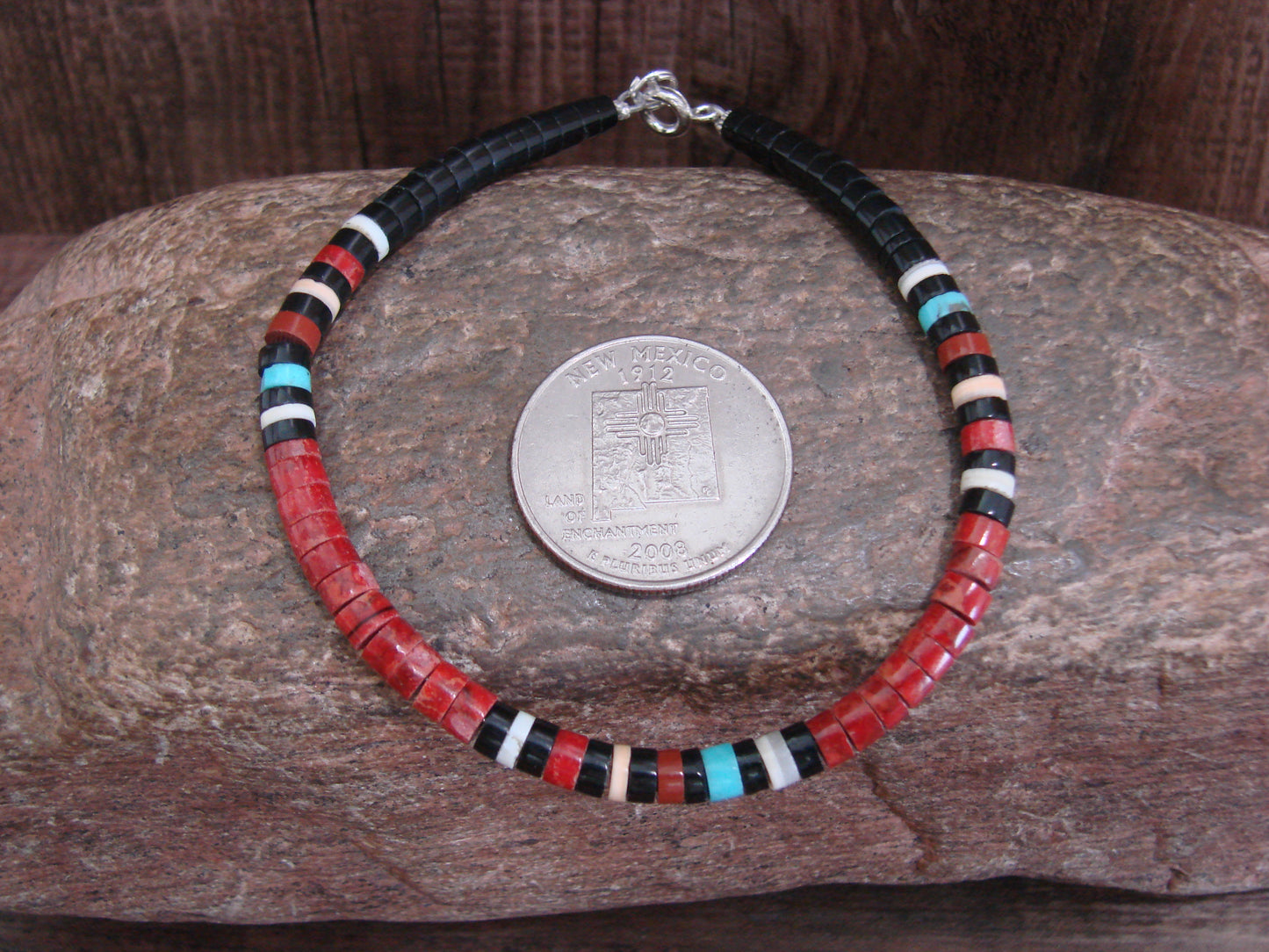 Native American Coral Heishi Bracelet by Calabaza