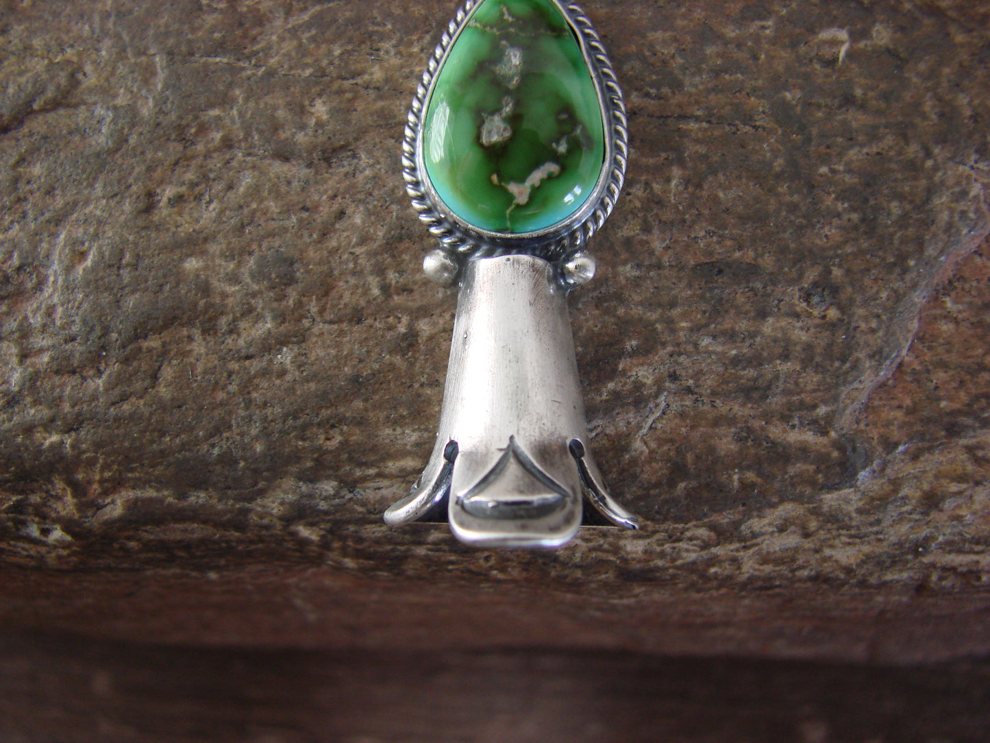 Native American Sterling Silver & Turquoise Squash Blossom Pendant by Betone