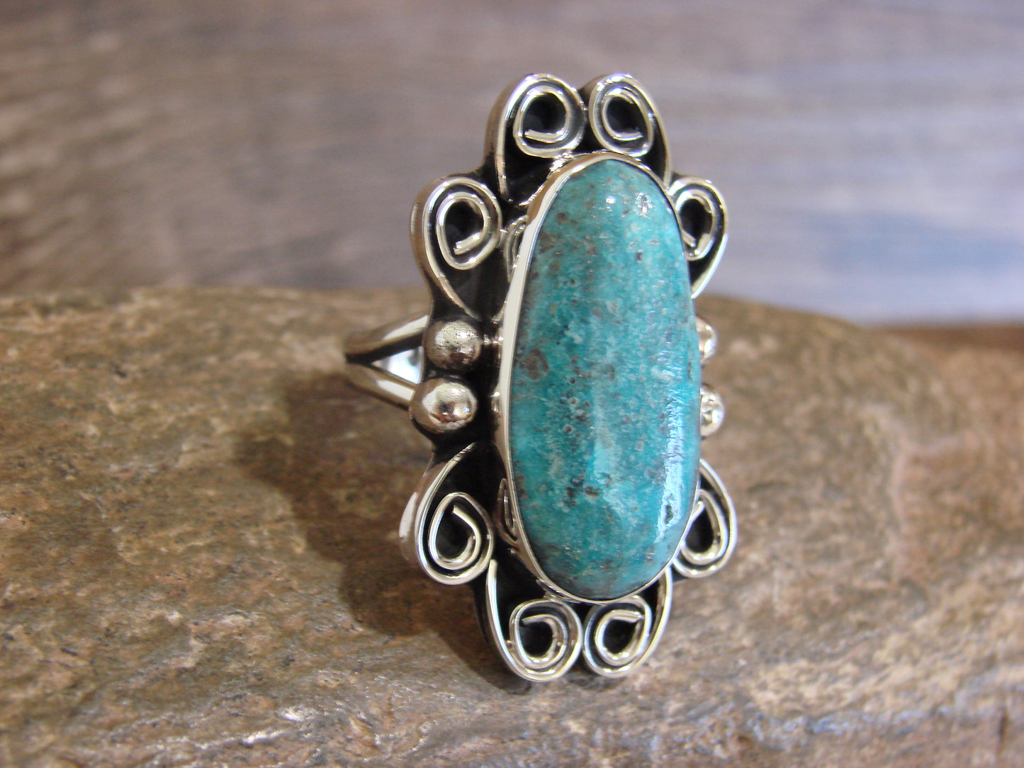 Native American Nickel Silver & Turquoise Ring by Cleveland - Size 11