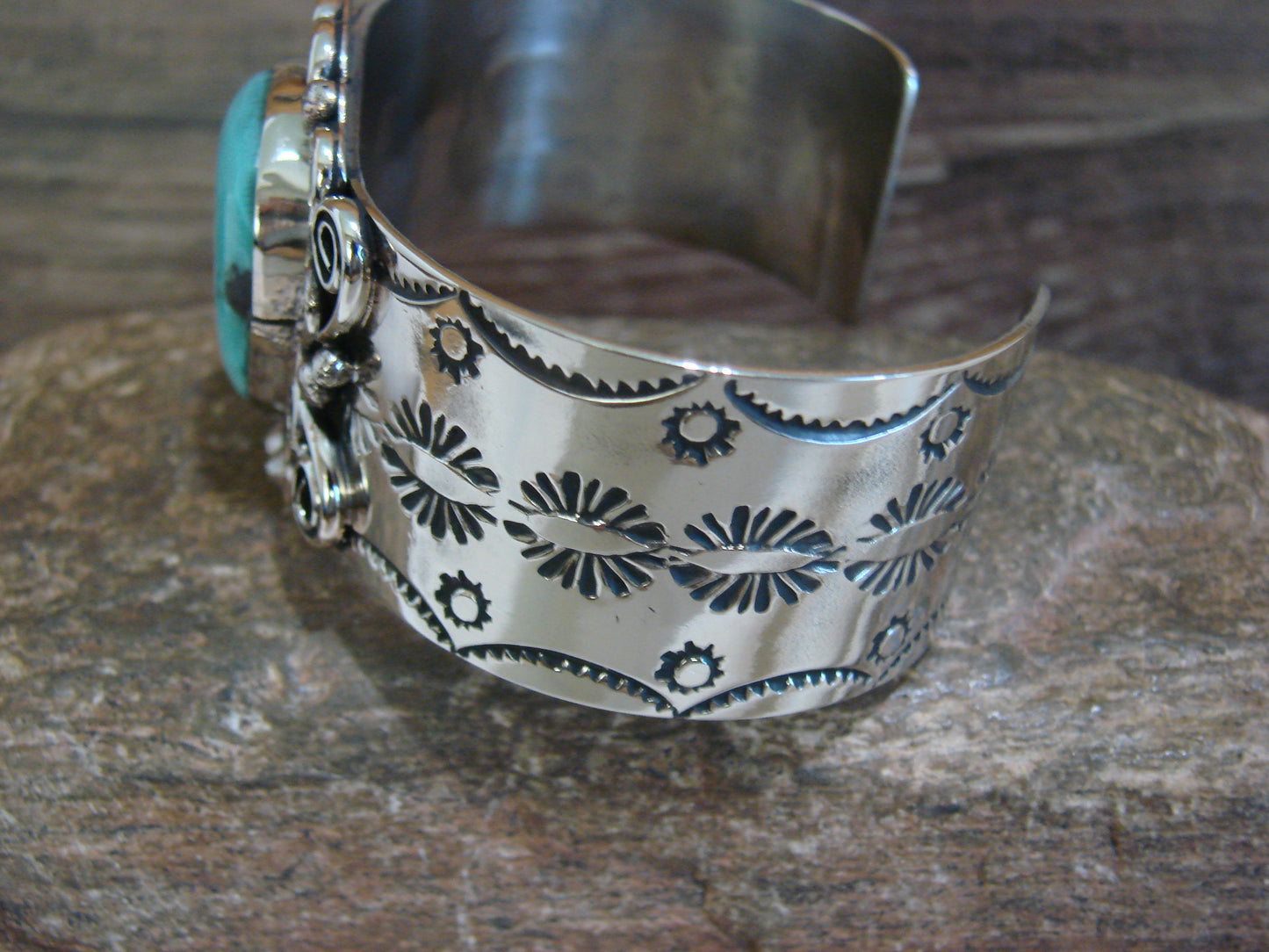 Native American Nickel Silver & Turquoise Bracelet by Cleveland