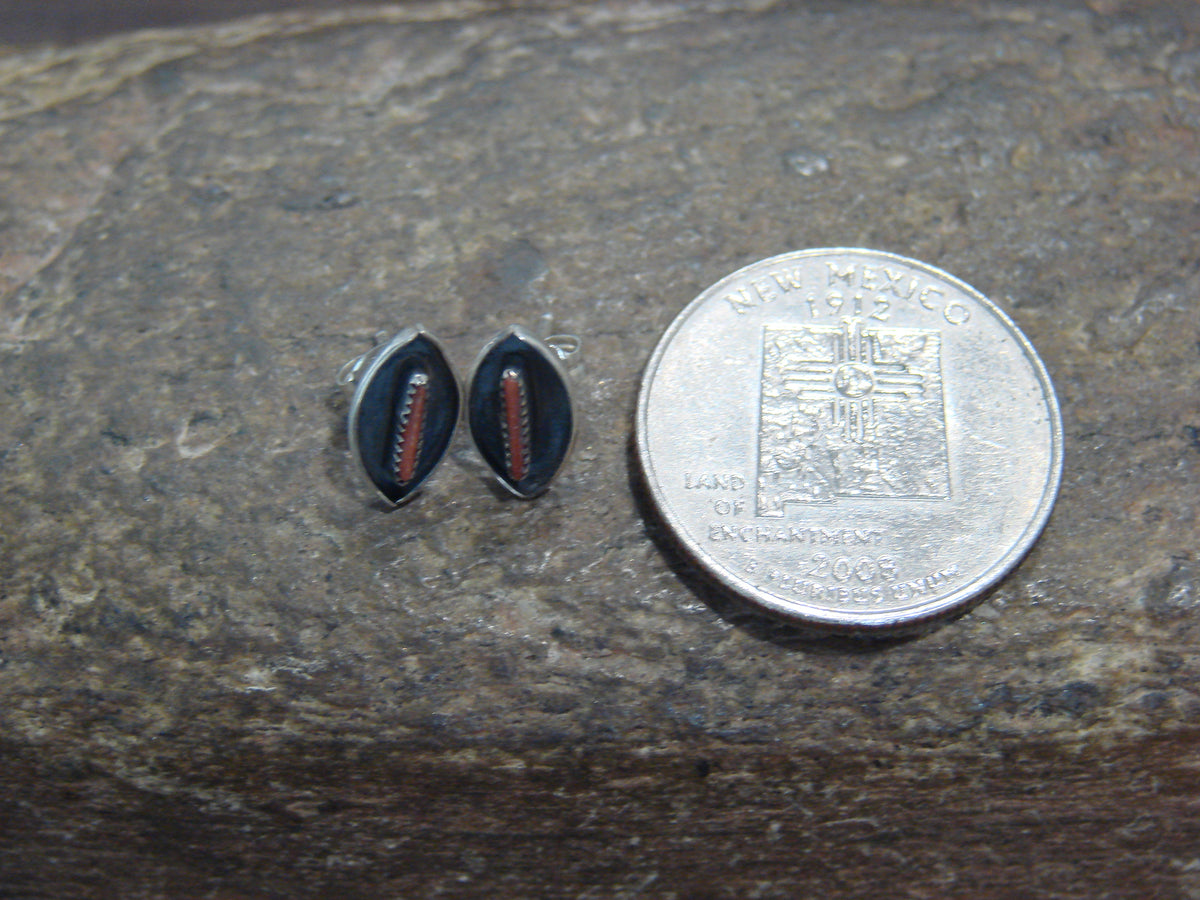 Native American Sterling Silver & Coral Needle Point Earrings by Othole