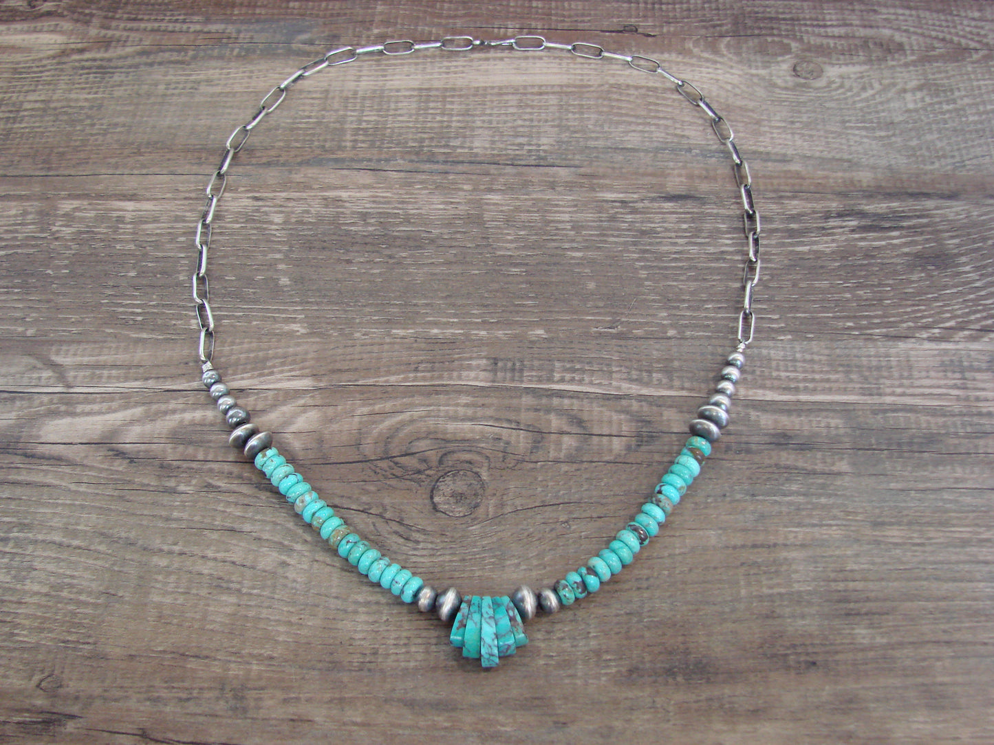 Native American Sterling Silver Turquoise & Navajo Pearl Link Necklace - John