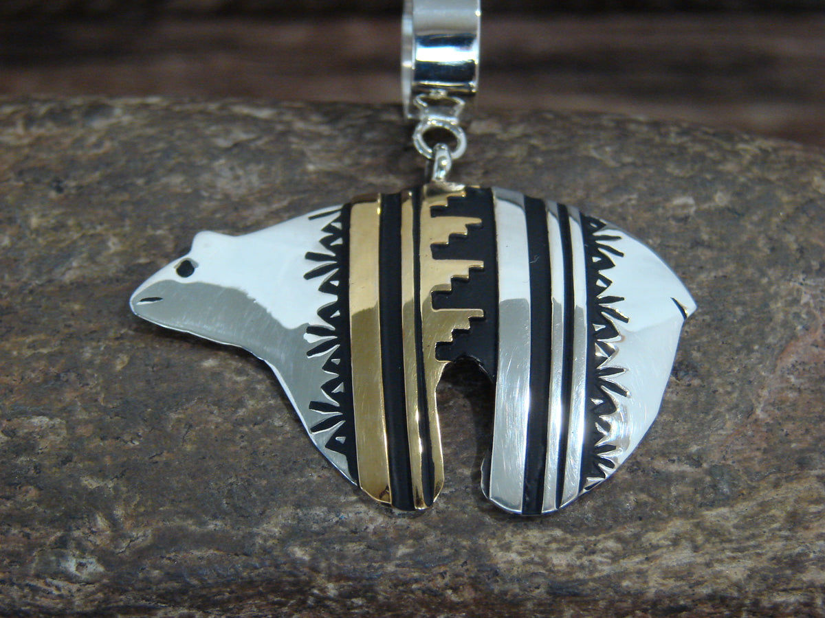Native American Sterling Silver & 12 kt Gold Fill Bear Pendant by Singer
