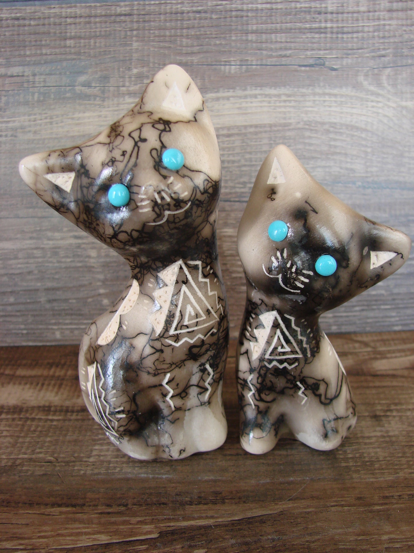 Native American Horse Hair Cat Pottery Set by Vail