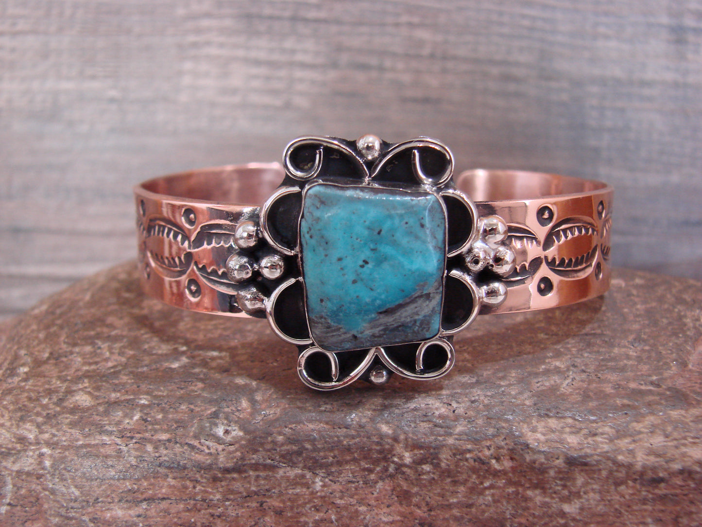 Native American Copper & Turquoise Bracelet by Cleveland