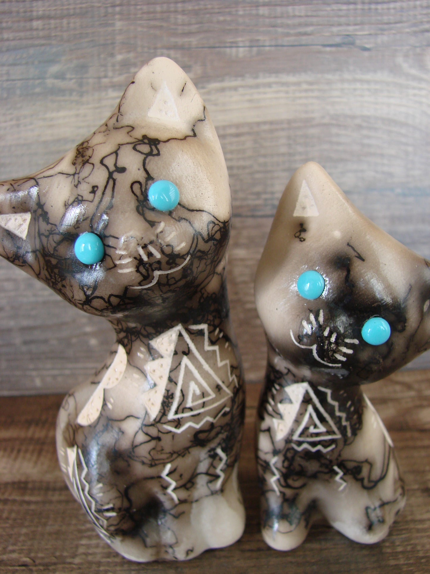 Native American Horse Hair Cat Pottery Set by Vail