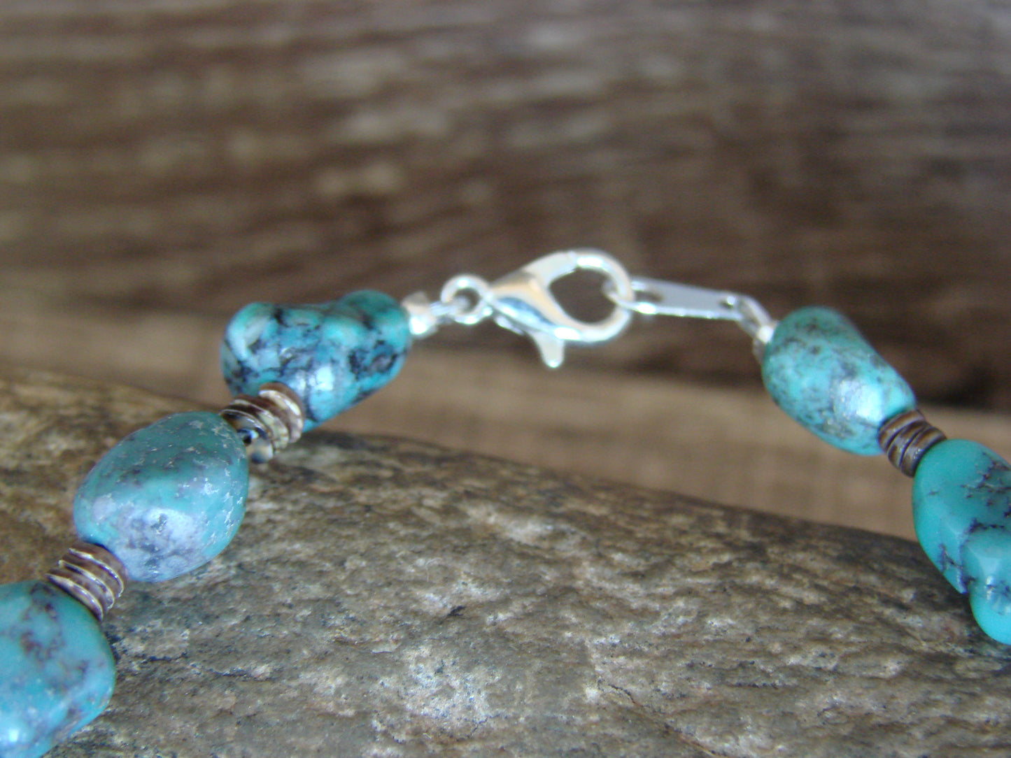 Native American Sterling Silver Turquoise & Spiny Nugget Stone Bracelet by Coriz