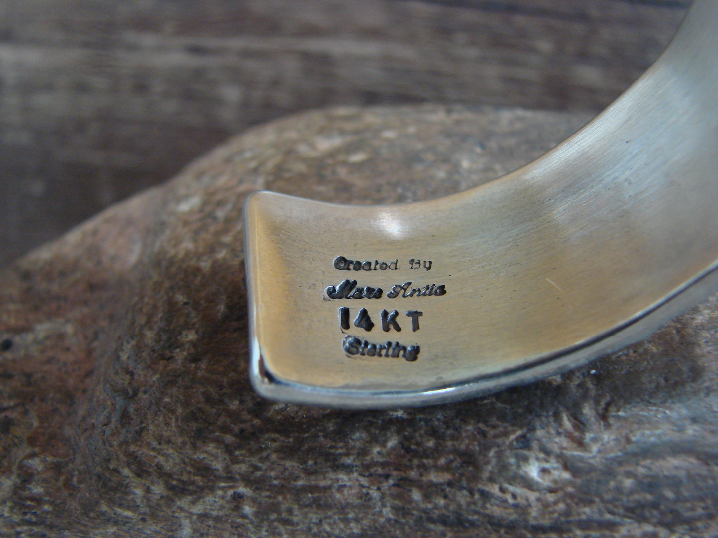 Apache Indian Sterling Silver & Gold Cuff Bracelet Signed Marc Antia