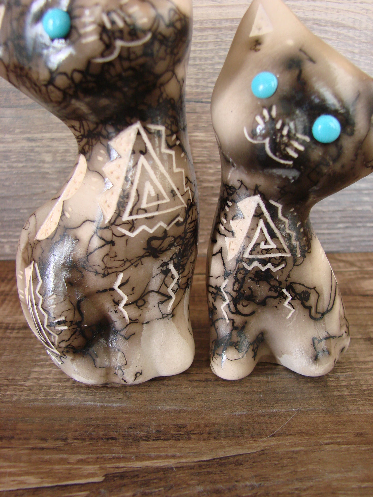 Native American Horse Hair Cat Pottery Set by Vail